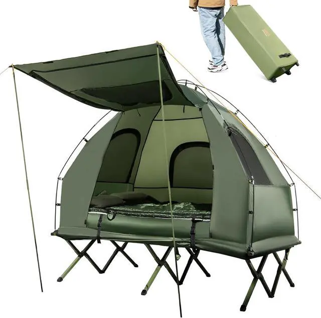 Main image of Goplus Camping Tent Cot, 5-in-1 Folding Camping Bed with Air Mattress, Pillow, Sleeping Bag, Waterproof Elevated Tent Shelter, Portable Outdoor Sleeping Cot with Carry Bag for Picnic, Trip