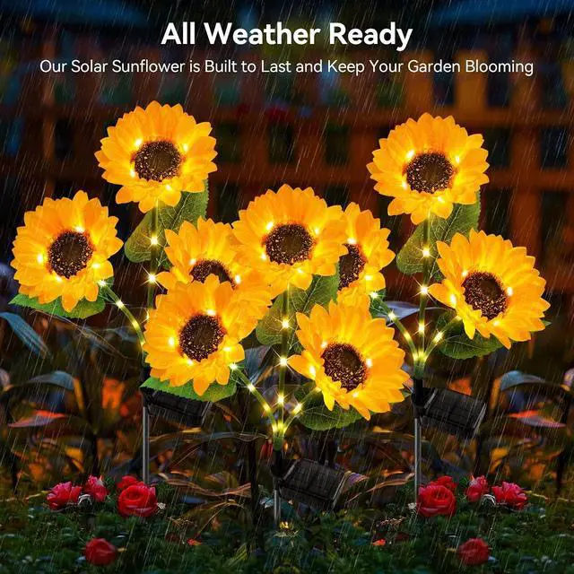 Alt view image 3 of 7 - KOOPER Solar Lights Outdoor Garden Decor - Upgraded 3 Pack Solar Garden Lights with 9 Bigger Sunflower Lights, Solar Flowers Outdoor Waterproof for Flower Bed Yard Decor, Gift for Women Mom Grandma
