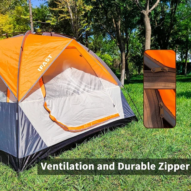 Alt view image 4 of 6 - IFAST 2/6 Family Camping Tents, Outdoor Double Layers Waterproof Windproof with Top Roof Rainproof and Large Mesh Windows Portable Easy Set Up Camping Gear with Carry Bag for All Seasons