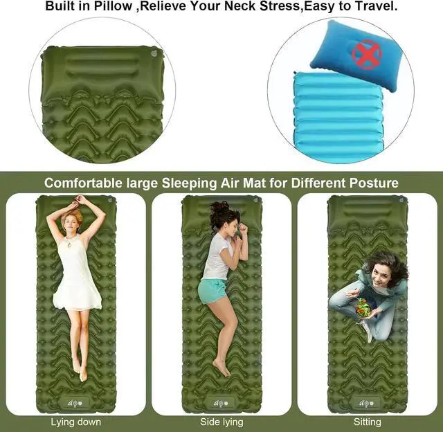 Alt view image 5 of 7 - MOXILS Sleeping Pad, Ultralight Inflatable Sleeping Pad for Camping, Built-in Pump, Ultimate for Camping, Hiking, Airpad, Carry Bag, Repair Kit, Compact & Lightweight Air Mattress(Green)
