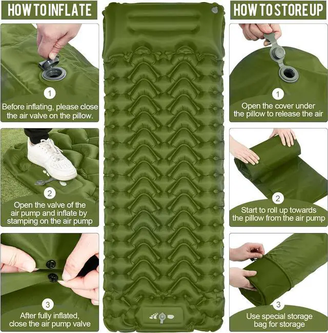 Alt view image 4 of 7 - MOXILS Sleeping Pad, Ultralight Inflatable Sleeping Pad for Camping, Built-in Pump, Ultimate for Camping, Hiking, Airpad, Carry Bag, Repair Kit, Compact & Lightweight Air Mattress(Green)