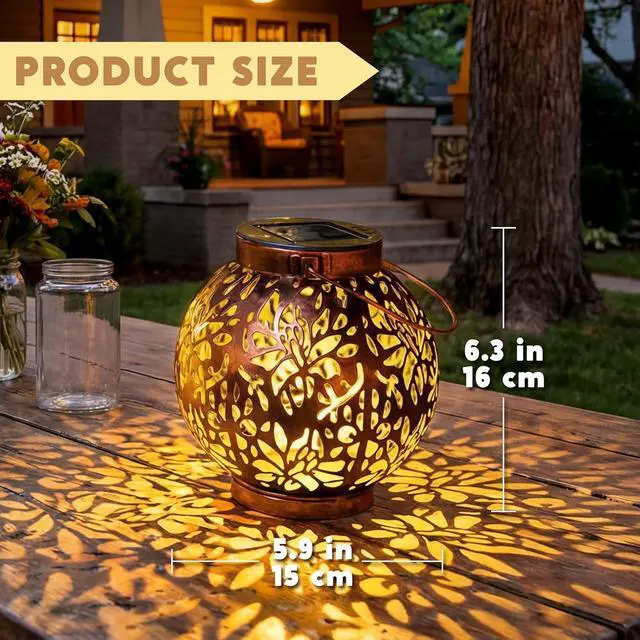 Alt view image 6 of 7 - JOIEDOMI 2 Pack Outdoor Solar Hanging Lantern Lights, Waterproof Tabletop with Handle, LED Moroccan Lanterns, Metal Decorative Garden Solar Lights Spring for Patio, Lawn, Porch, Backyard