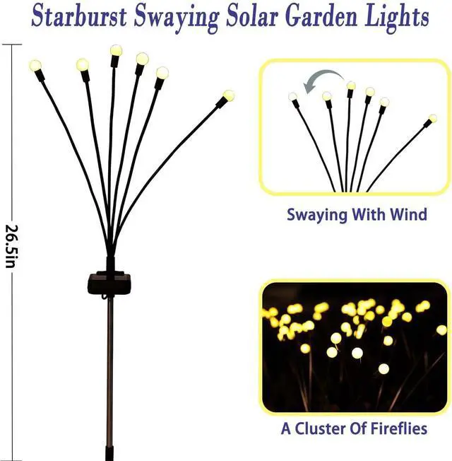 Alt view image 6 of 7 - Solar Garden Lights Outdoor Waterproof, Swaying Firefly Light, Garden Decor