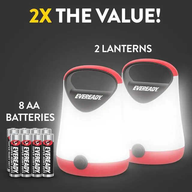 Alt view image 6 of 7 - Eveready LED Camping Lantern X-250 (2-Pack), Super Bright Tent Lights, Rugged Water Resistant LED Lanterns, 100 Hour Run-time (Batteries Included), Red and Black
