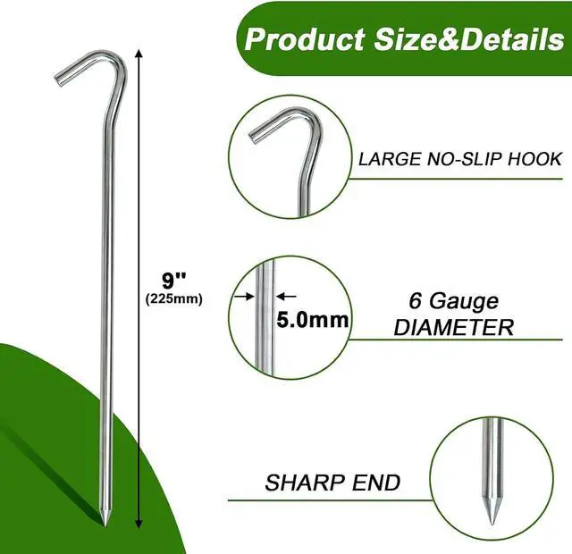 Alt view image 2 of 7 - AAGUT Metal Tent Stakes Heavy Duty 9 Inch, Anti-Rust Yard Pegs for Camping