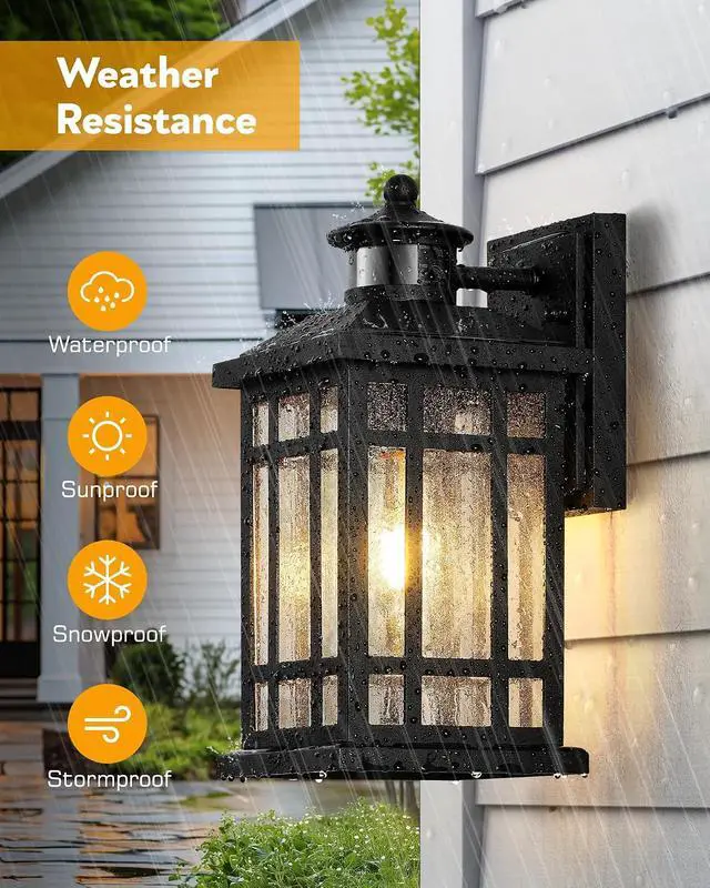 Alt view image 5 of 7 - Motion Sensor Outdoor Wall Light, Adjustable Sensing Range Outside Lights for House, Black Dawn to Dusk Sconce Lights for Patio, Anti-Rust Waterproof Porch Lantern Wall Mount with Bubble Glass