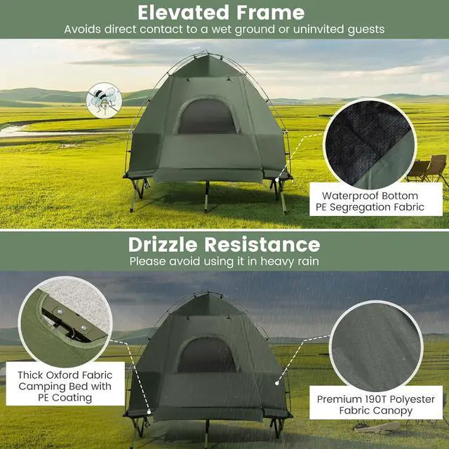Alt view image 3 of 7 - Goplus Camping Tent Cot, 5-in-1 Folding Camping Bed with Air Mattress, Pillow, Sleeping Bag, Waterproof Elevated Tent Shelter, Portable Outdoor Sleeping Cot with Carry Bag for Picnic, Trip