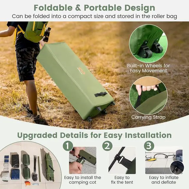 Alt view image 5 of 7 - Goplus Camping Tent Cot, 5-in-1 Folding Camping Bed with Air Mattress, Pillow, Sleeping Bag, Waterproof Elevated Tent Shelter, Portable Outdoor Sleeping Cot with Carry Bag for Picnic, Trip