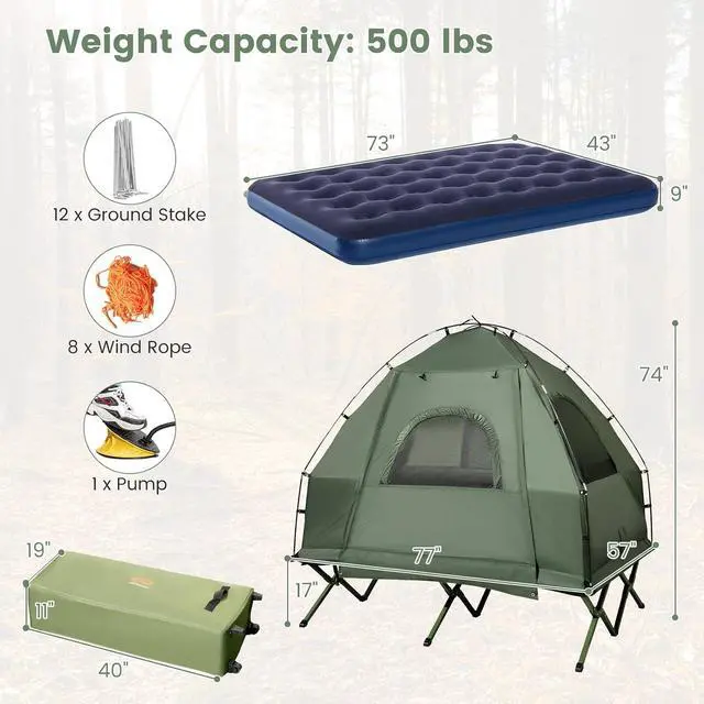 Alt view image 7 of 7 - Goplus Camping Tent Cot, 5-in-1 Folding Camping Bed with Air Mattress, Pillow, Sleeping Bag, Waterproof Elevated Tent Shelter, Portable Outdoor Sleeping Cot with Carry Bag for Picnic, Trip
