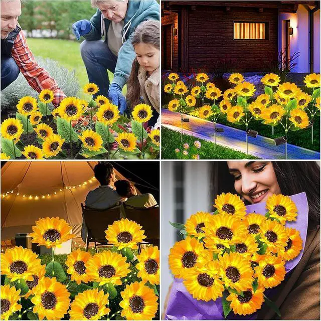 Alt view image 6 of 7 - KOOPER Solar Lights Outdoor Garden Decor - Upgraded 3 Pack Solar Garden Lights with 9 Bigger Sunflower Lights, Solar Flowers Outdoor Waterproof for Flower Bed Yard Decor, Gift for Women Mom Grandma