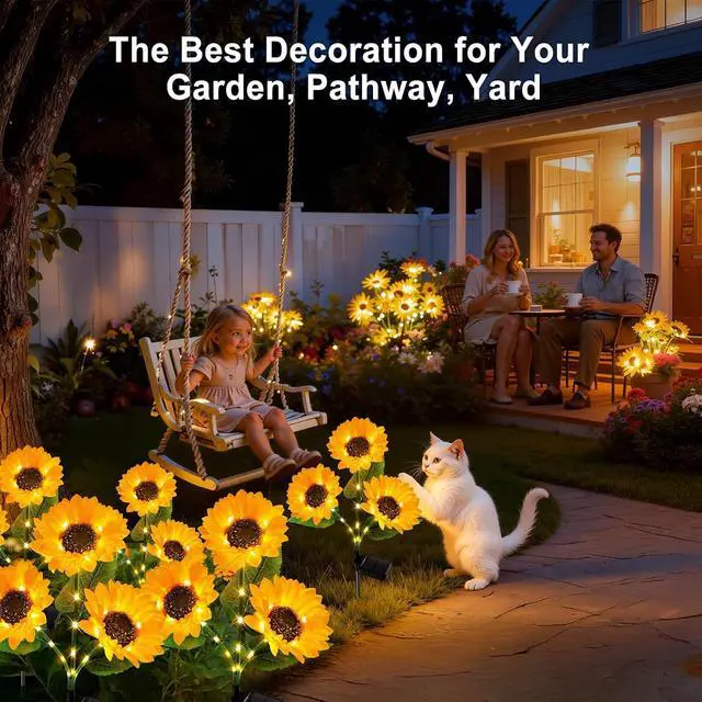 Alt view image 7 of 7 - KOOPER Solar Lights Outdoor Garden Decor - Upgraded 3 Pack Solar Garden Lights with 9 Bigger Sunflower Lights, Solar Flowers Outdoor Waterproof for Flower Bed Yard Decor, Gift for Women Mom Grandma