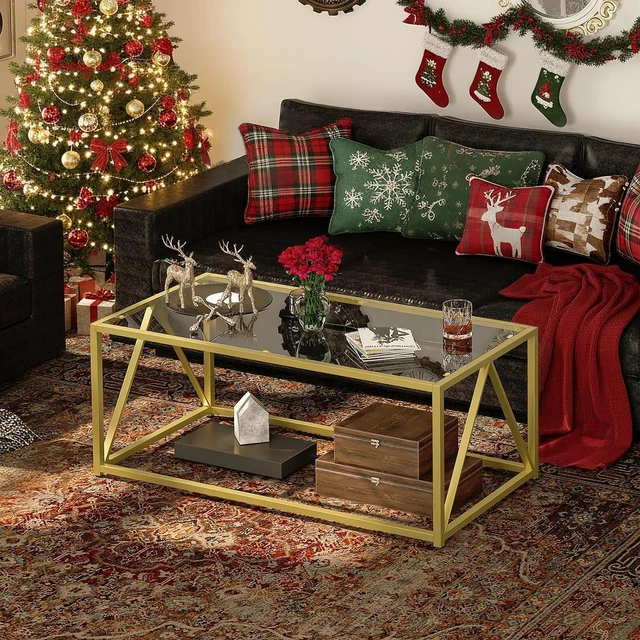 Alt view image 3 of 7 - HOOBRO Glass Coffee Table, Gold Coffee Tables for Living Room, Gold Glass Coffee Table,1 Layer Center Table, Modern, for Apartment, Office, 39.4 x 19.7 x 17.7 Inches, Easy Assembly, Golden GD04KF01