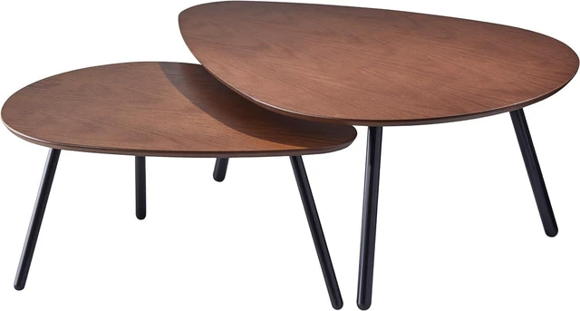 Main image of Adesso Set of 2 Nesting Coffee Tables, Walnut Oak & Matte Black