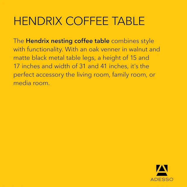 Alt view image 7 of 7 - Adesso Set of 2 Nesting Coffee Tables, Walnut Oak & Matte Black