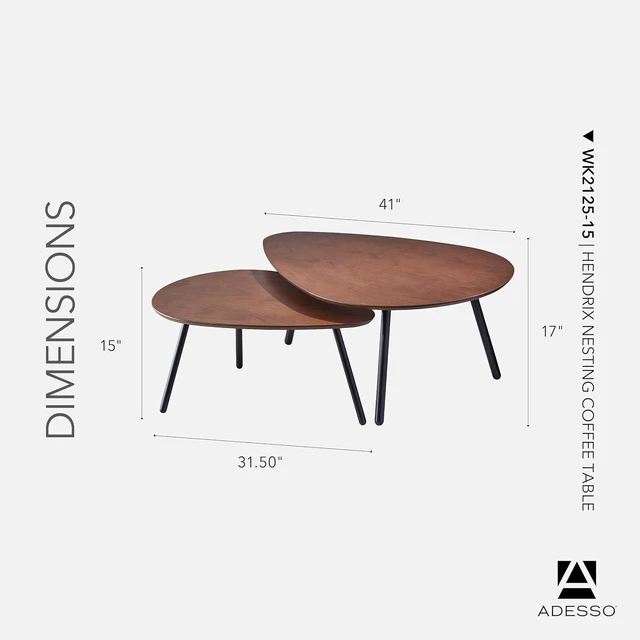 Alt view image 2 of 7 - Adesso Set of 2 Nesting Coffee Tables, Walnut Oak & Matte Black
