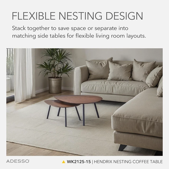Alt view image 3 of 7 - Adesso Set of 2 Nesting Coffee Tables, Walnut Oak & Matte Black