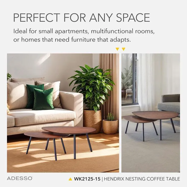 Alt view image 4 of 7 - Adesso Set of 2 Nesting Coffee Tables, Walnut Oak & Matte Black