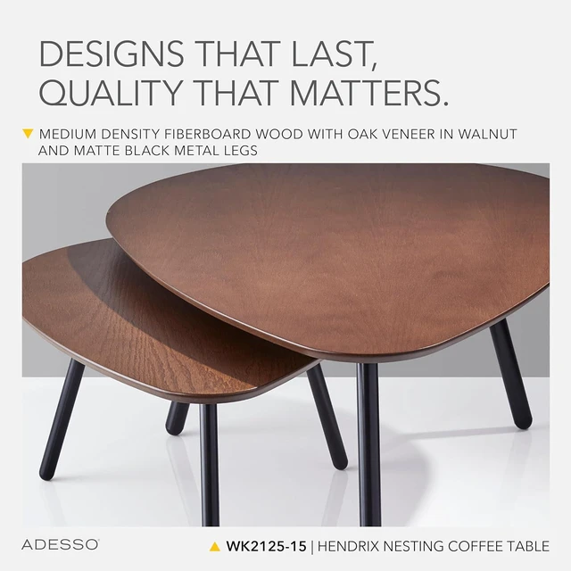 Alt view image 5 of 7 - Adesso Set of 2 Nesting Coffee Tables, Walnut Oak & Matte Black