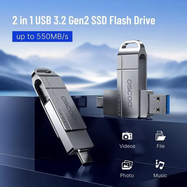 Alt view image 2 of 5 - OSCOO 256GB USB Flash Drive,Up to 550MB/sUSB 3.2 Gen1 High-Speed Thumb Drive, Dual USB-C & USB-A Ports, Compatible with iPhone 15/16/17, Android Phones, Mac Photo & Video Backup