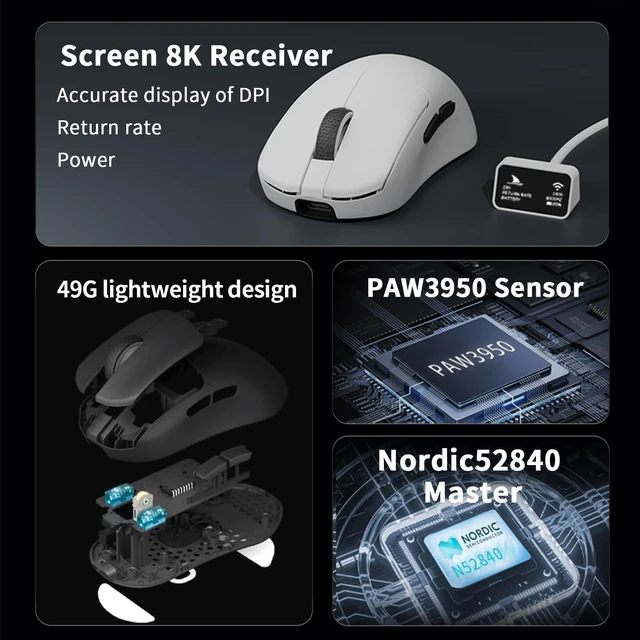 Alt view image 4 of 5 - Darmoshark N7MAX Wireless Gaming Mouse,Tri-Mode 8K/USB-C/Bluetooth,Up to 30000DPI,PAW3950 Optical Sensor Lightweight 49g,5 programmable Button,Computer Mouse for Laptop,PC,Mac(Purple)