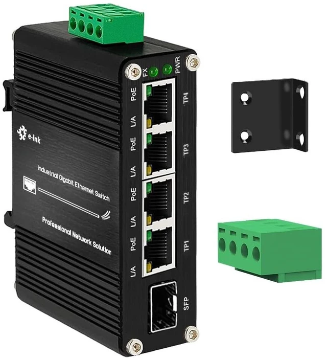 Main image of Throncom Industrial Gigabit 4 Ports PoE Ethernet Switch PoE+ Fiber Switch with 100/1000M Adaptive SFP Slot Din Rail Unmanaged 10/100/1000Mbps Network Switch IEEE802.3af/at 30W/Port Max 120W 12-48V DC