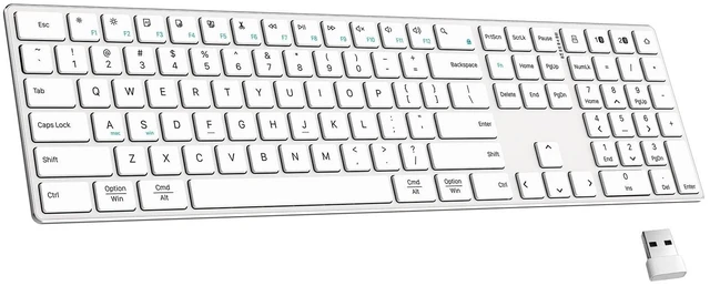 Main image of TIETI 2.4G Wireless Bluetooth Keyboard Rechargeable, Stainless Steel Ultra Slim Full Size Keyboard with Numeric Keypad Low Profile Silent Cordless Keyboards for Computer/Mac/Windows