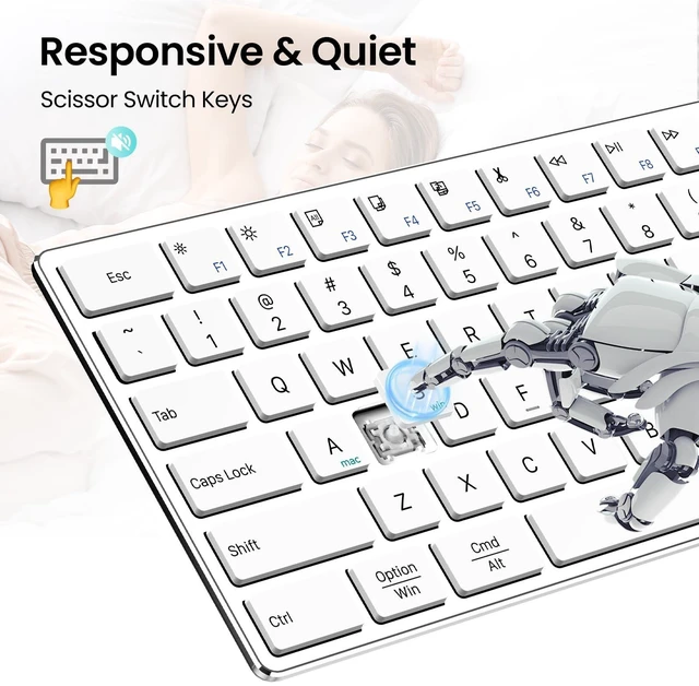 Alt view image 4 of 5 - TIETI 2.4G Wireless Bluetooth Keyboard Rechargeable, Stainless Steel Ultra Slim Full Size Keyboard with Numeric Keypad Low Profile Silent Cordless Keyboards for Computer/Mac/Windows