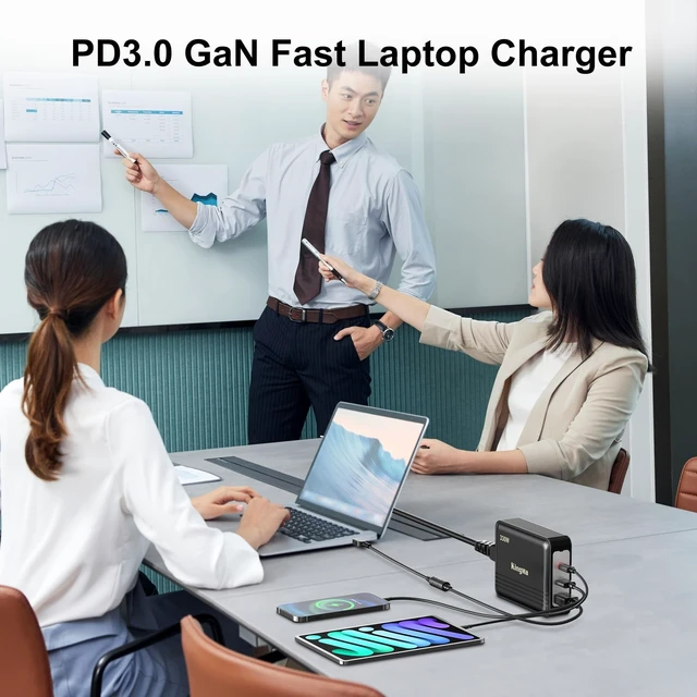 Alt view image 2 of 5 - KingMa GaN Laptop Charger, 3-Port Portable Charger Fast USB Charging Station for Multiple Devices for Gaming and Engineering Laptops for HP EliteBook 8740W/8560W