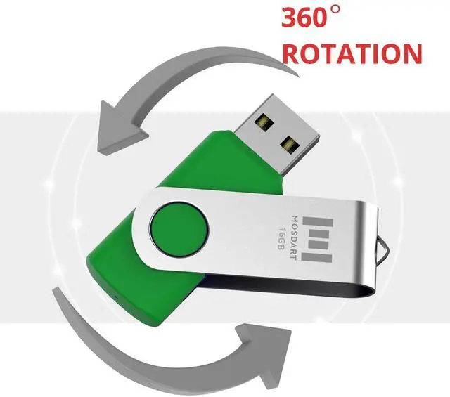 Alt view image 3 of 5 - MOSDART USB2.0 16GB Flash Drive, Swivel Design with LED Indicator, Keychain Loop, FAT32 Memory Stick for Data Storage, Green(Pack of 10)