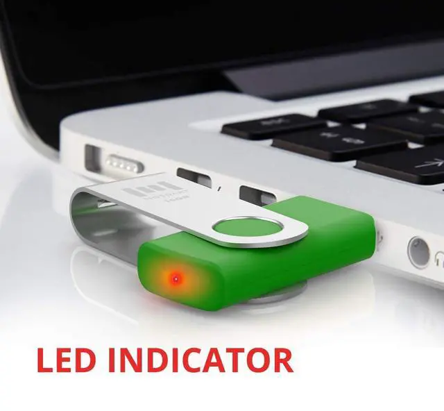 Alt view image 5 of 5 - MOSDART USB2.0 16GB Flash Drive, Swivel Design with LED Indicator, Keychain Loop, FAT32 Memory Stick for Data Storage, Green(Pack of 10)