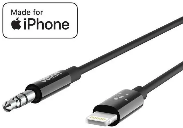 Alt view image 2 of 5 - Belkin 3.5mm Audio Cable with Lightning Connector, 6ft Durable AUX Cable for iPhone, iPad, and iPod - Connects to Car Stereo, Headphones, and Speakers - MFi-Certified for Apple Devices - Black