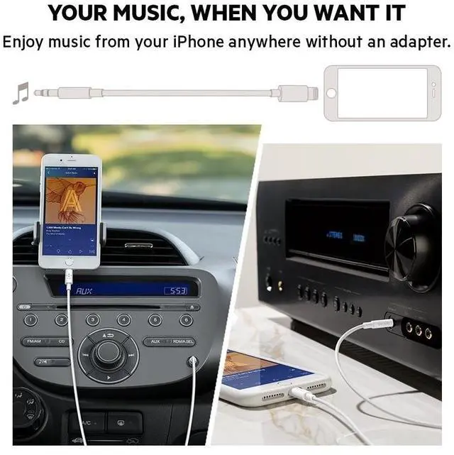 Alt view image 3 of 5 - Belkin 3.5mm Audio Cable with Lightning Connector, 6ft Durable AUX Cable for iPhone, iPad, and iPod - Connects to Car Stereo, Headphones, and Speakers - MFi-Certified for Apple Devices - Black
