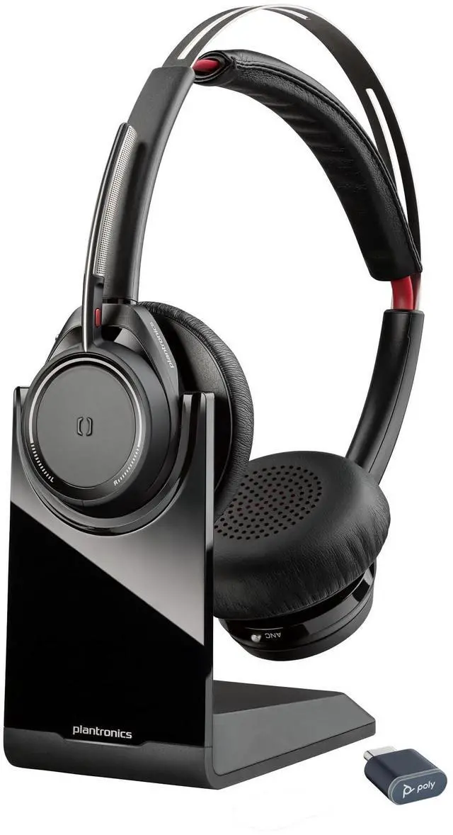 Main image of Poly Voyager Focus UC Wireless Headset for Computer & Charge Stand (Plantronics) - Active Noise Canceling (ANC) - Connect PC/Mac/Mobile via Bluetooth - Works w/Teams (Certified), Zoom- Exclusiv