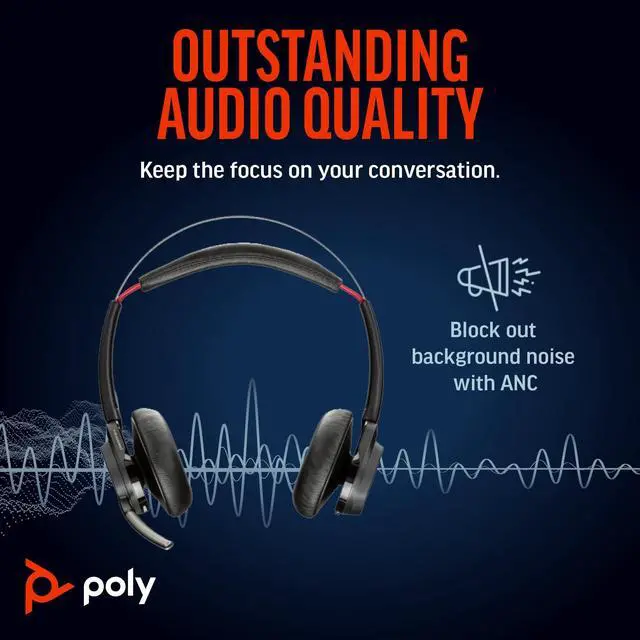 Alt view image 3 of 5 - Poly Voyager Focus UC Wireless Headset for Computer & Charge Stand (Plantronics) - Active Noise Canceling (ANC) - Connect PC/Mac/Mobile via Bluetooth - Works w/Teams (Certified), Zoom- Exclusiv