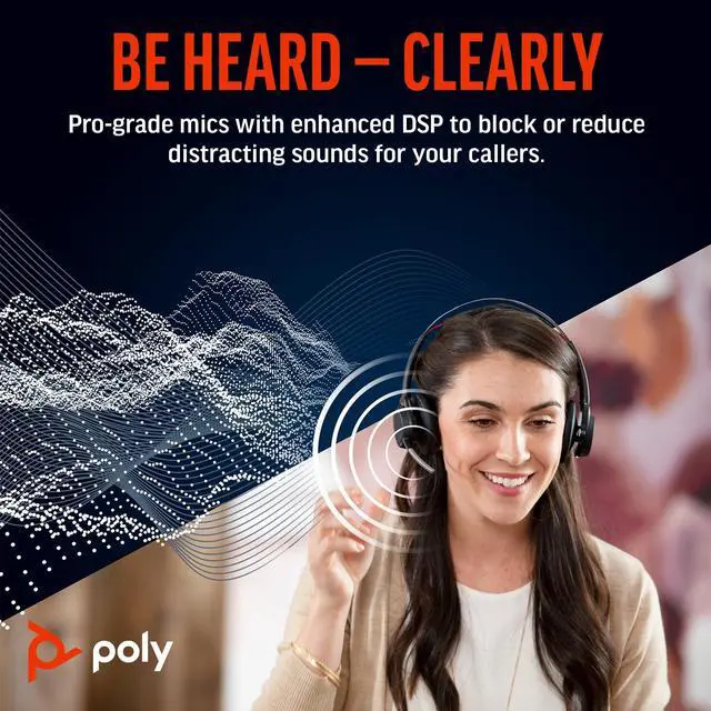 Alt view image 4 of 5 - Poly Voyager Focus UC Wireless Headset for Computer & Charge Stand (Plantronics) - Active Noise Canceling (ANC) - Connect PC/Mac/Mobile via Bluetooth - Works w/Teams (Certified), Zoom- Exclusiv