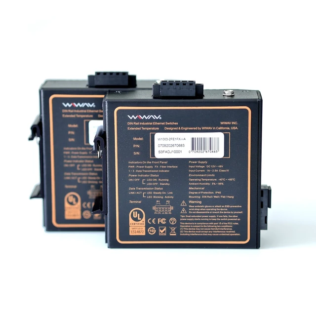 Alt view image 2 of 5 - WIWAV W1003-2FE1FX-I 10/100Mbps 3-Port Industrial Ethernet Media Converter with DIN Rail/Multi-Mount(UL Listed, Pack of 2, IP40, -40~85)