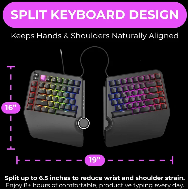 Alt view image 3 of 5 - Cloud Nine ErgoTKL Ergonomic Tenkeyless Mechanical Keyboard for PC Kailh Red TKL RGB Backlit Ergo Split Key Board