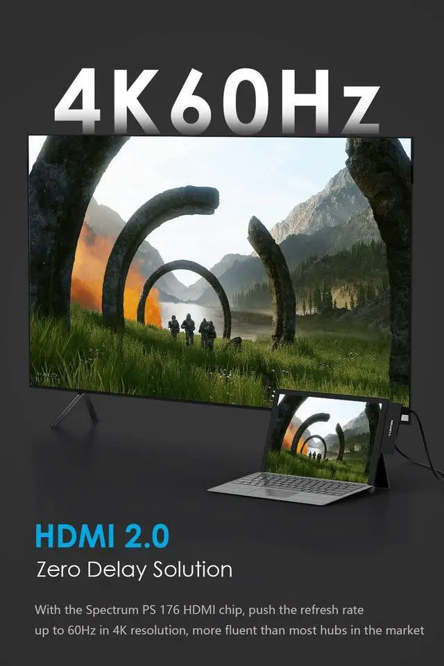 Alt view image 3 of 5 - LENTION Surface Pro 7 USB C Hub,6-in-1 Surface Pro 7 USB C Dock with 4K@60Hz HDMI Display, SD and Micro SD Dual Card Reader, 2 USB 3.0 Port, PD 60W Type C Charging Port (CS34,Black)