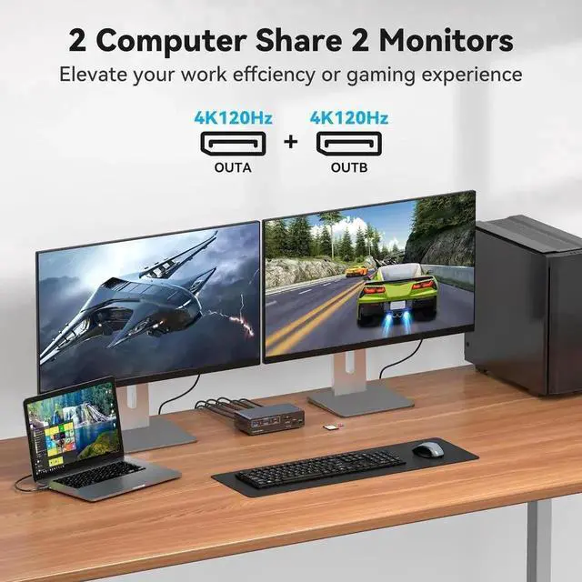 Alt view image 7 of 7 - USB 3.2 USB C Displayport KVM Switch Docking Station, 4K@120Hz, Type C + Displayport KVM Switch Dual Monitor Displayport for 1 Laptop 1 Desktop Share 2 Monitors and USB Devices, 13-in-1 Dock