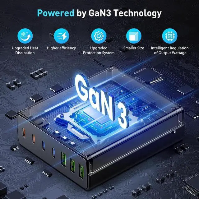 Alt view image 3 of 5 - USB C Charger 300W USB C Charger Block GaN IV 8-Port Fast Charging Station Hub Upgraded PD 100W USB C Laptop Desktop Charger Adapter for MacBook Pro/Air Steam Desk iPhone 16/15 Galaxy S25