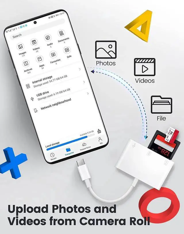 Alt view image 6 of 6 - USB C SD Card Reader USB C to SD Card for iPhone 15 16/iPad/Mac/Laptop USB-C/Type C Memory Card Adapter for iMac iPad Pro Air Mini MacBook Pro Air Galaxy MicroSD/SD