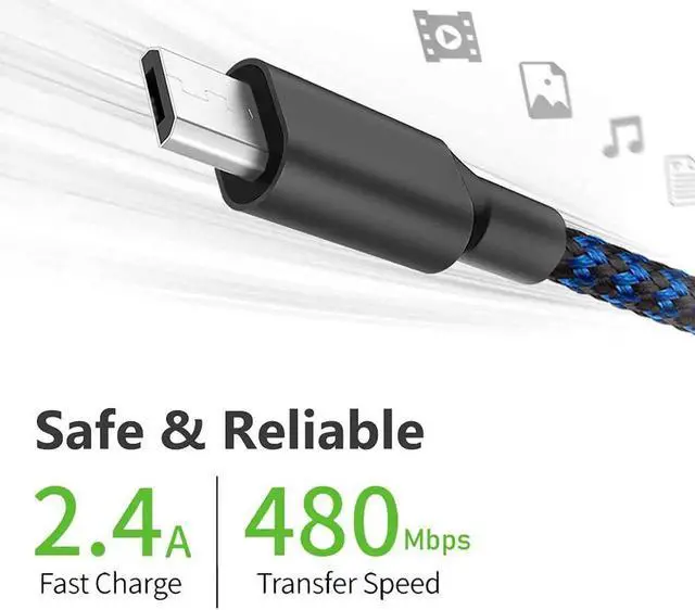 Alt view image 5 of 7 - Micro USB Cable 3Pack 6FT Android Charger Cord Long Braided Sync Fast Charging Cables Compatible with Galaxy S6 S7 Edge Android Phone -Blue