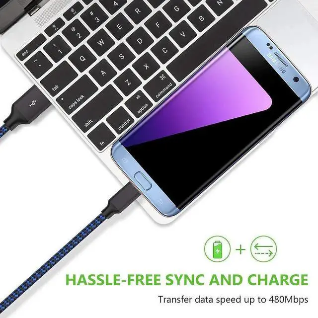 Alt view image 6 of 7 - Micro USB Cable 3Pack 6FT Android Charger Cord Long Braided Sync Fast Charging Cables Compatible with Galaxy S6 S7 Edge Android Phone -Blue