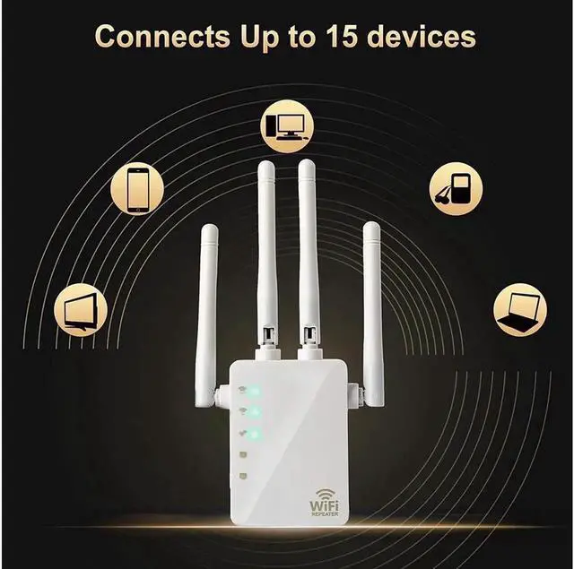 Alt view image 5 of 6 - AC1200 Dual Band WiFi Range Extender, Repeater / Access Point / Router / Media Bridge with 4 High Gain External Antenna 1200Mmbps Wifi Booster, 802.11AC, WPS Easy Set Up, WPA, WPA2, Wall Plug