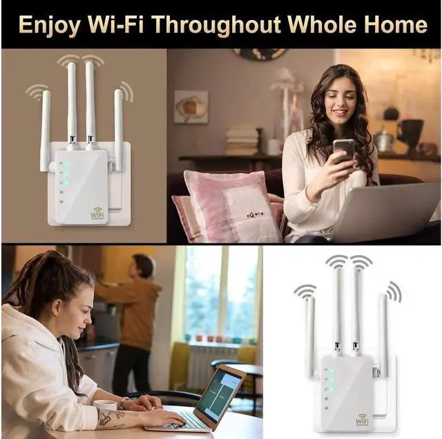 Alt view image 4 of 6 - AC1200 Dual Band WiFi Range Extender, Repeater / Access Point / Router / Media Bridge with 4 High Gain External Antenna 1200Mmbps Wifi Booster, 802.11AC, WPS Easy Set Up, WPA, WPA2, Wall Plug
