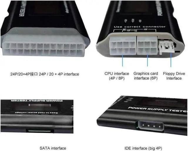 Alt view image 6 of 7 - Power Supply Tester, LCD Display Aluminum Alloy Support 20/24Pin ATX SATA, BTX, ITX, TFX Computer Power