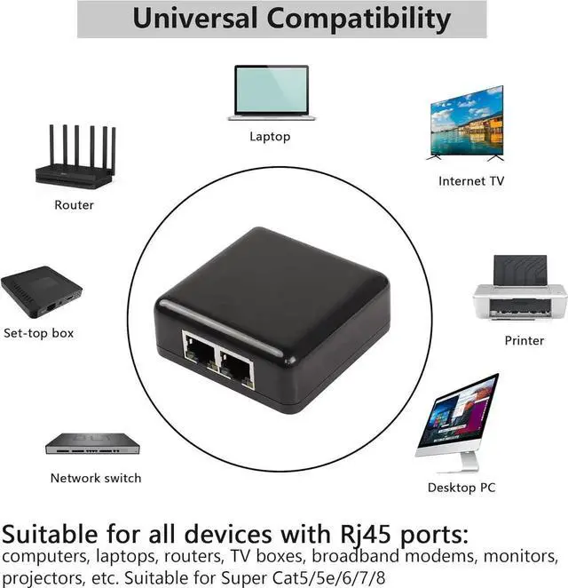 Alt view image 4 of 7 - RJ45 Network Splitter Adapter Gigabit,1000Mbps Ethernet Cable Splitter 1 to 2, RJ45 Network Extension Connector,Two Devices Share The Internet at The Same Time(Gigabit 1 to 2)