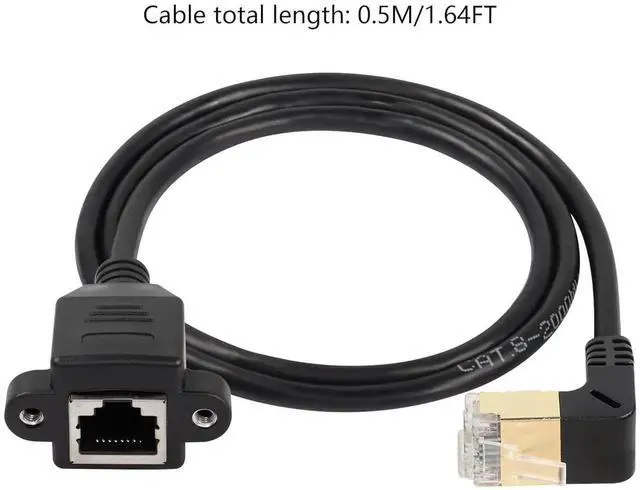 Alt view image 5 of 6 - 90 Degree Upward Angle Cat8 LAN Cable, RJ45 Male to Female Shielded Ethernet Network Connector Screw Panel Mount Extension Cable for Router Modem TV PC Computer Laptop 0.5M(M/F Up)