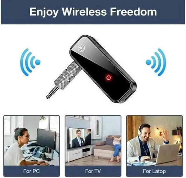 Alt view image 2 of 7 - USB Wireless Bluetooth 5.0 Transmitter Receiver 2in1 Audio Adapter 3.5mm Aux Car