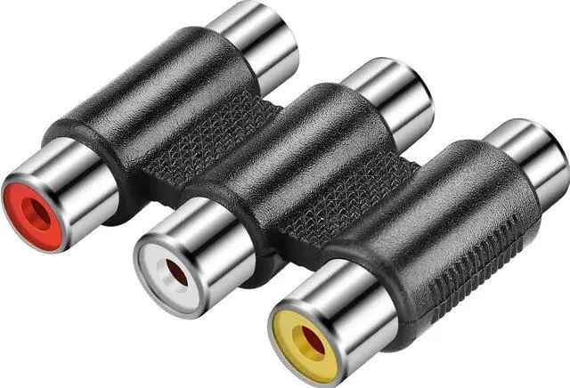 Main image of 3-RCA Female to Female Coupler - Audio Video Jack Adapter - Nickel Plated Connector - Red, White, Yellow